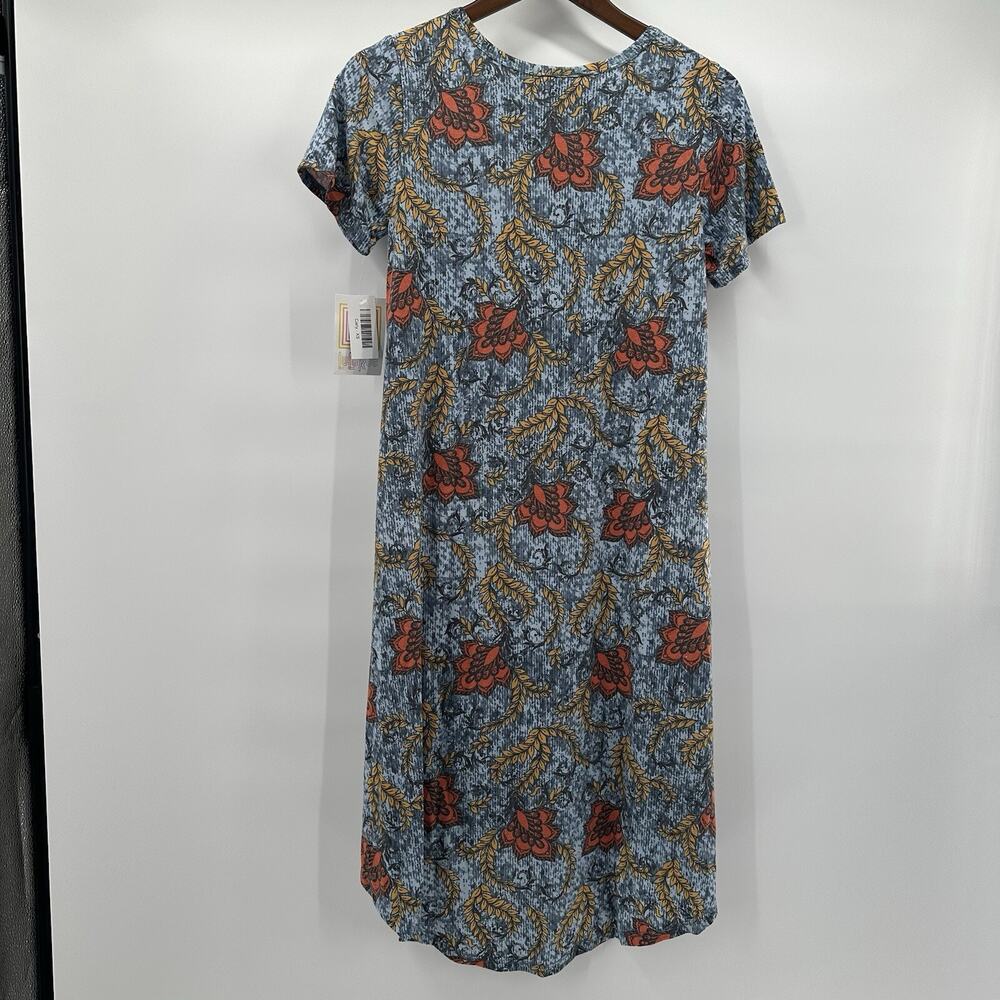 Lularoe Carly Dress Womens XS Blue Floral Bird Swing Boxy Oversized Modest - Picture 5 of 12